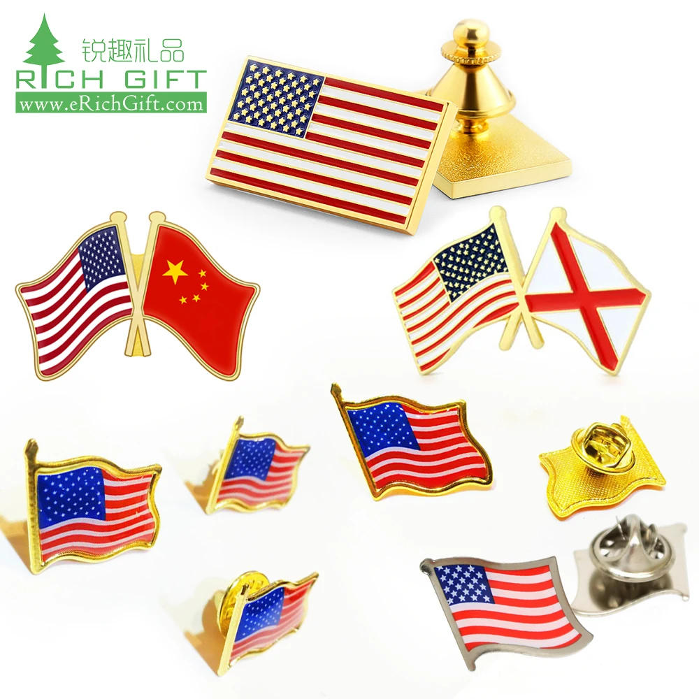 High quality custom usa country logo flag pin badges small metal epoxy soft enamel custom american flag lapel pin for clothes