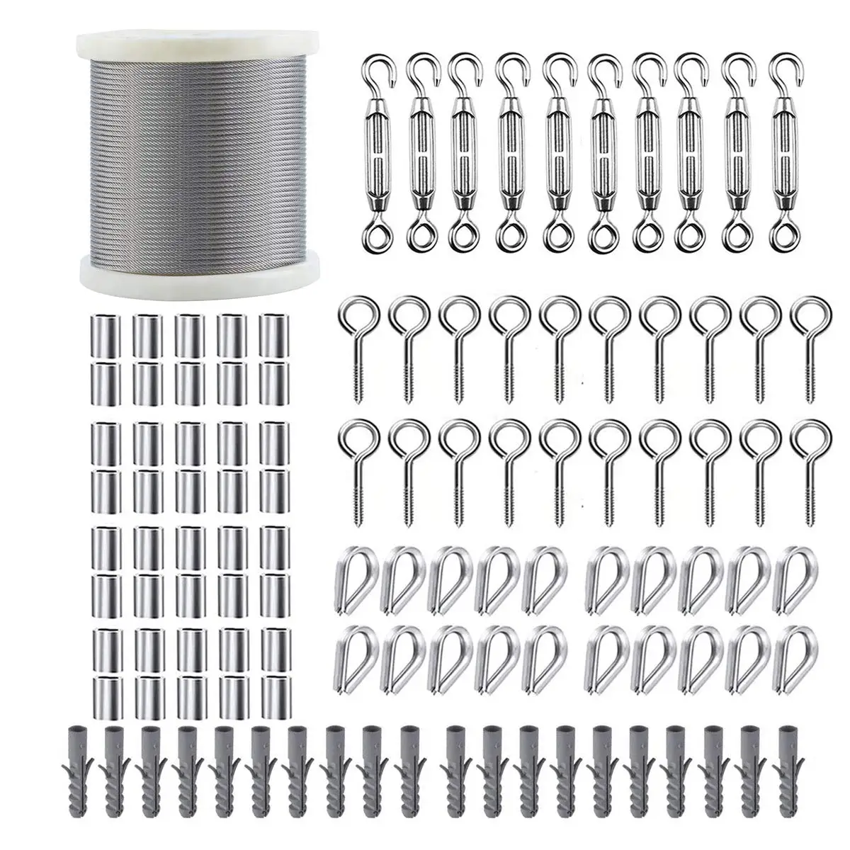 Turnbuckle Wire Tensioner 1/16 Wire Rope Kit,200ft Stainless Steel Coated Cable Wire Rope,M5 Turnbuckles Cable Railing Kit