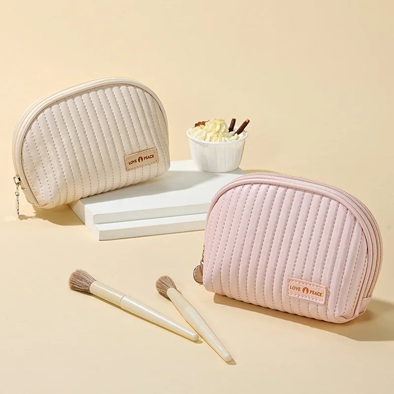 Fashion New design  PU Leather makeup bag travel storage bag soft plain color fashion cosmetic bag for women