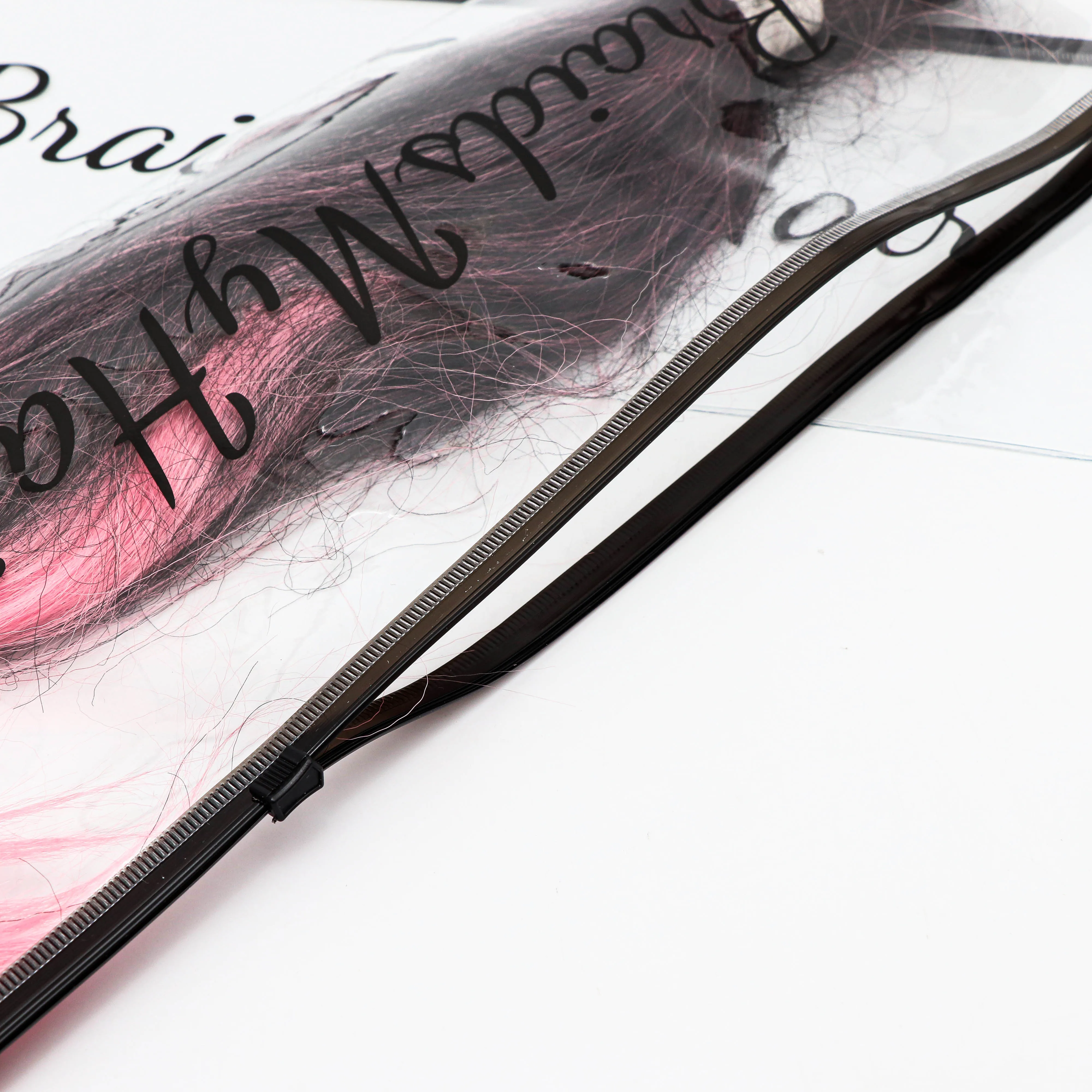 Custom Logo Long Hair Bundles Package Bag Reusable PVC Clear Transparent Plastic Zipper Bag For Wig Hair Extension