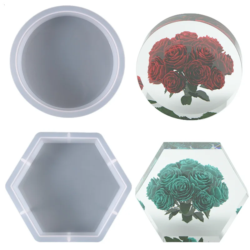 T1741 Diy epoxy mold round shape and six-sided swing table book file silicone mold