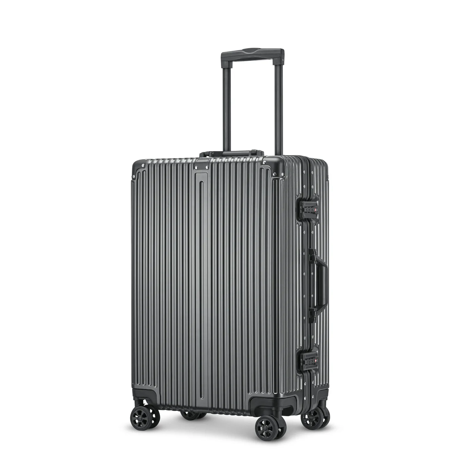 High Quality Aluminum Frame  Custom Logo Luxury Carry on Luggage PC Hardshell TSA Lock Spinner Suitcase  With 4 Wheels