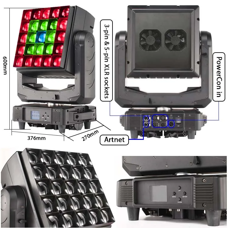 Professional Stage Disco 25LEDs 40W RGBW 4in1 LED Wash Matrix Moving Head Light for Concert Lighting