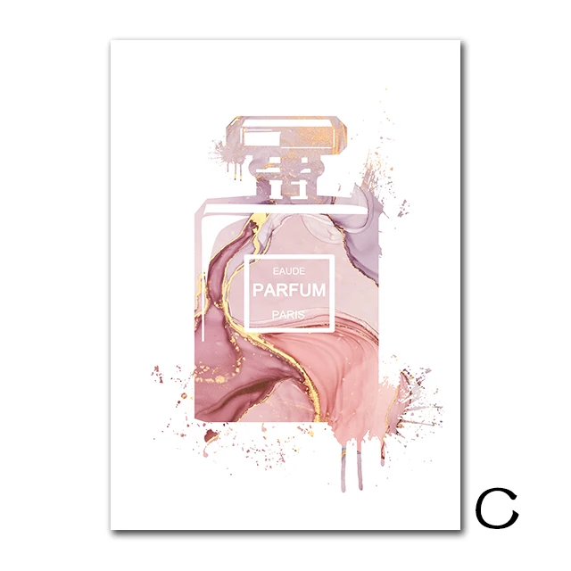 Pink Fashion Wall Posters Lips Perfume Bottle Canvas Painting Wall Art Modern Flower Print Pictures Girl Bedroom Home Decoration