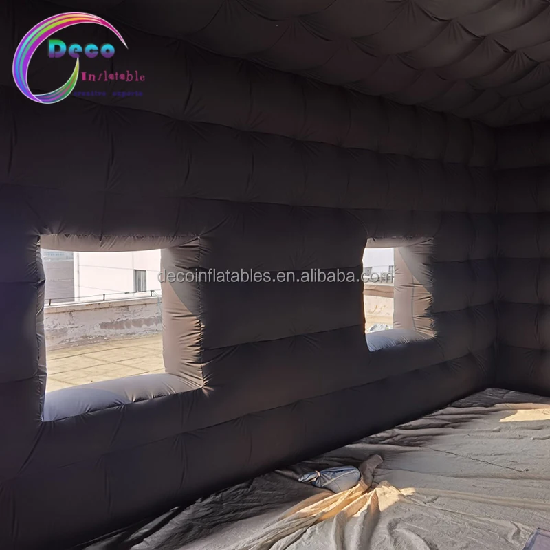 Черный цвет High End дизайн внутри светодиодная надувная палатка кубической формы для праздника