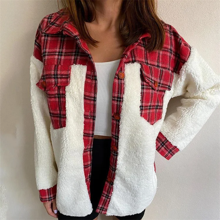 Drop shipping 2021 New fashion autumn Wholesale Buffalo plaid Shirts sherpa fleece women coat Buffalo Plaid Coat