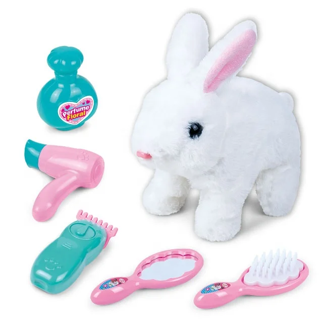 Stuffed animal toys electric pet  walking moving with sounds for plush rabbit toys kid pet shop care set