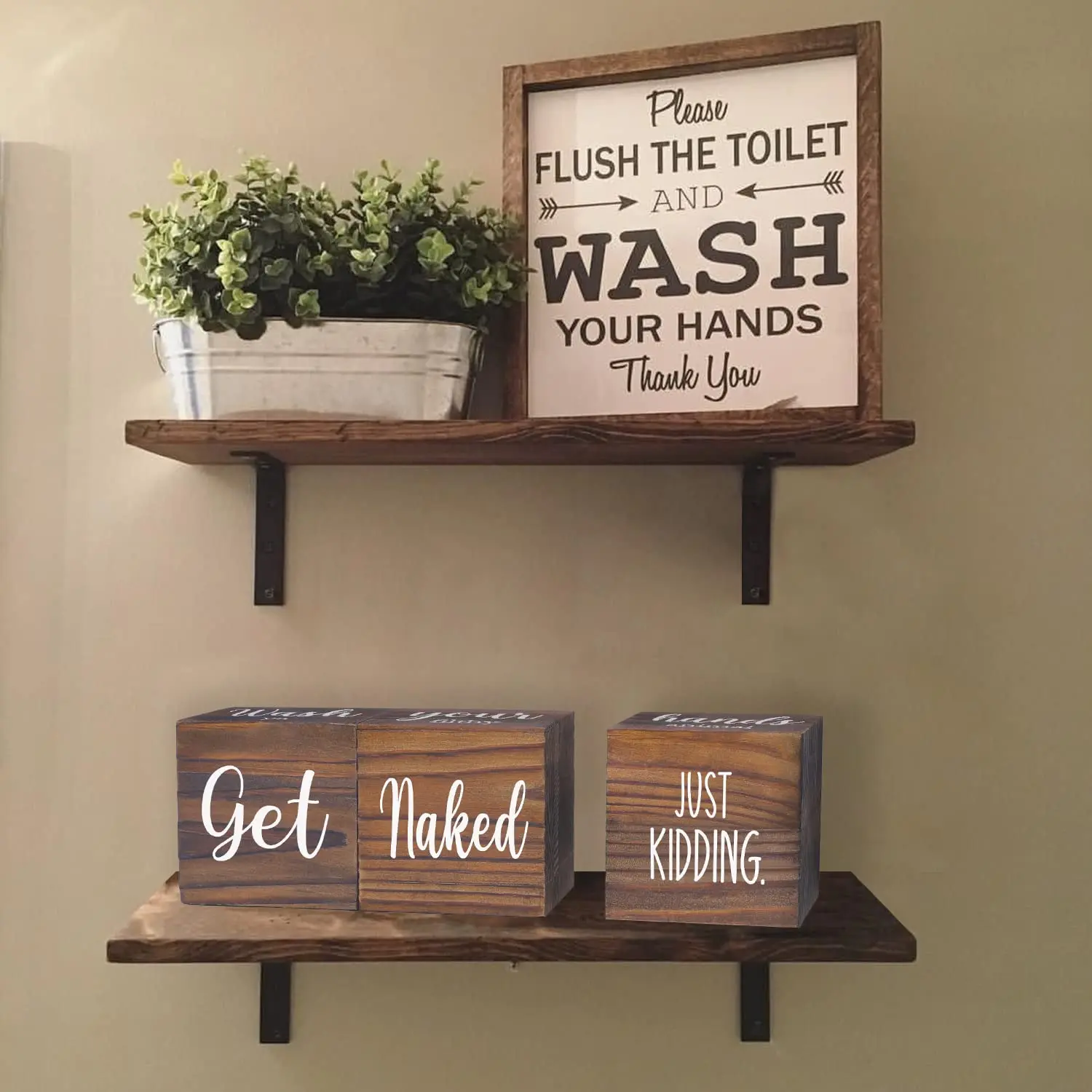 Restroom Farmhouse Decorations 4 Sides-Nice Butt&Get Naked&Hello Sweet Cheeks&Wash Your Hands Wooden Block Decor