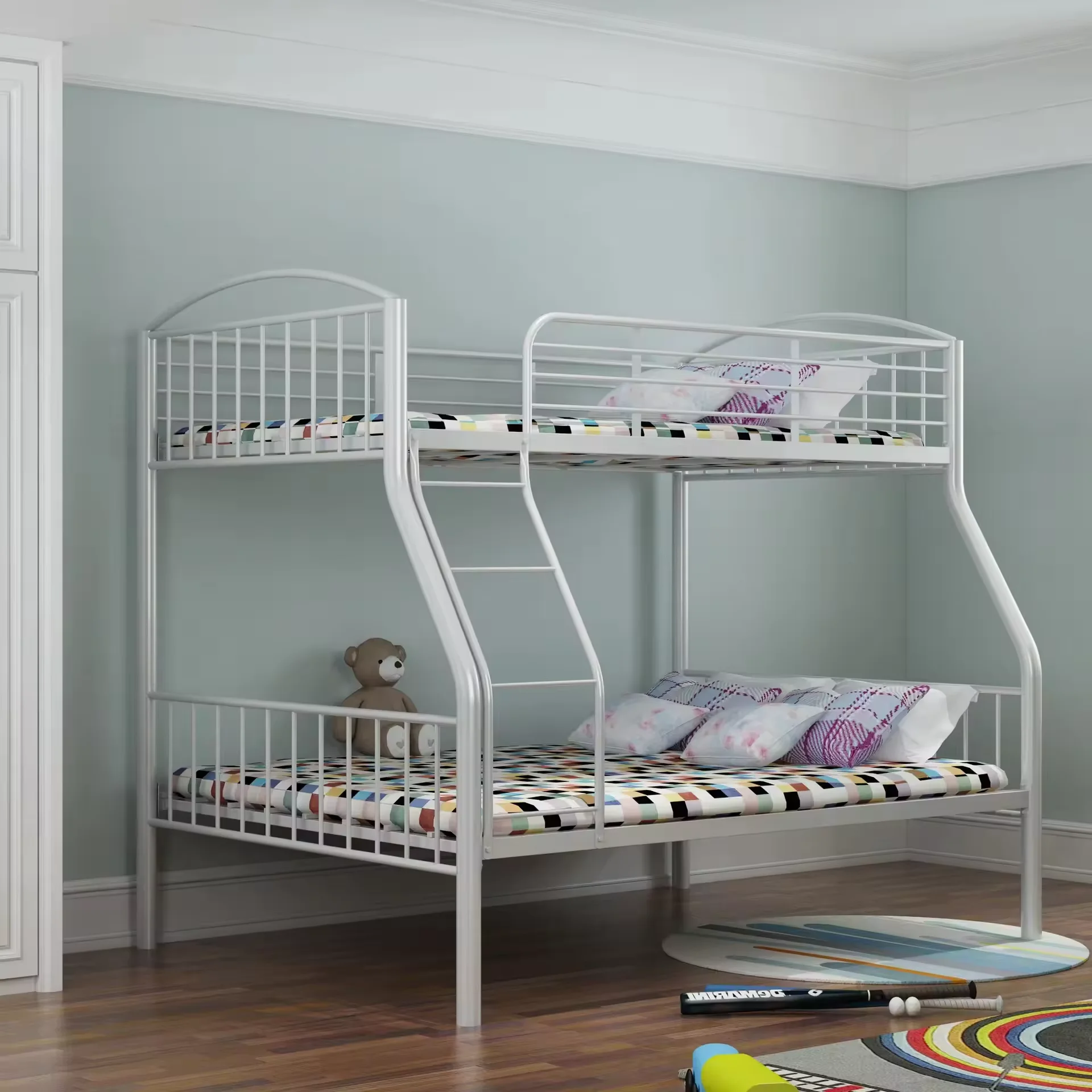 Twin Over Full Metal Bunk Bed Metal Structure Bed frame with Safety Guardrails and ladders Bunk beds