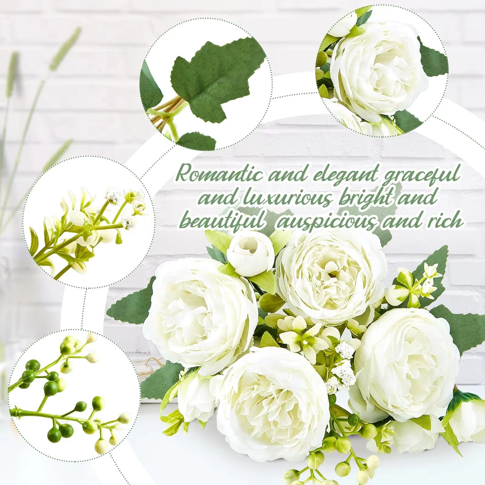 Wholesale Artificial Mix Bouquet Peony Rose Tea Bud Rosy Red Silk Peony Artificial Flowers