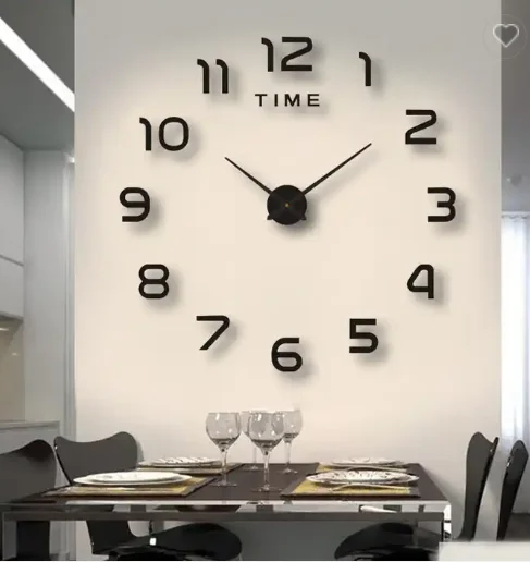 Novelty modern design home decorative wall sticker clock 3D frameless large DIY wall clock