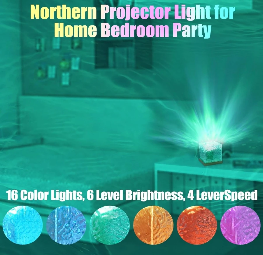16 Colors Flame Crystal Lamp Dynamic Water Ripple Light Projector Night for Home Houses Decoration