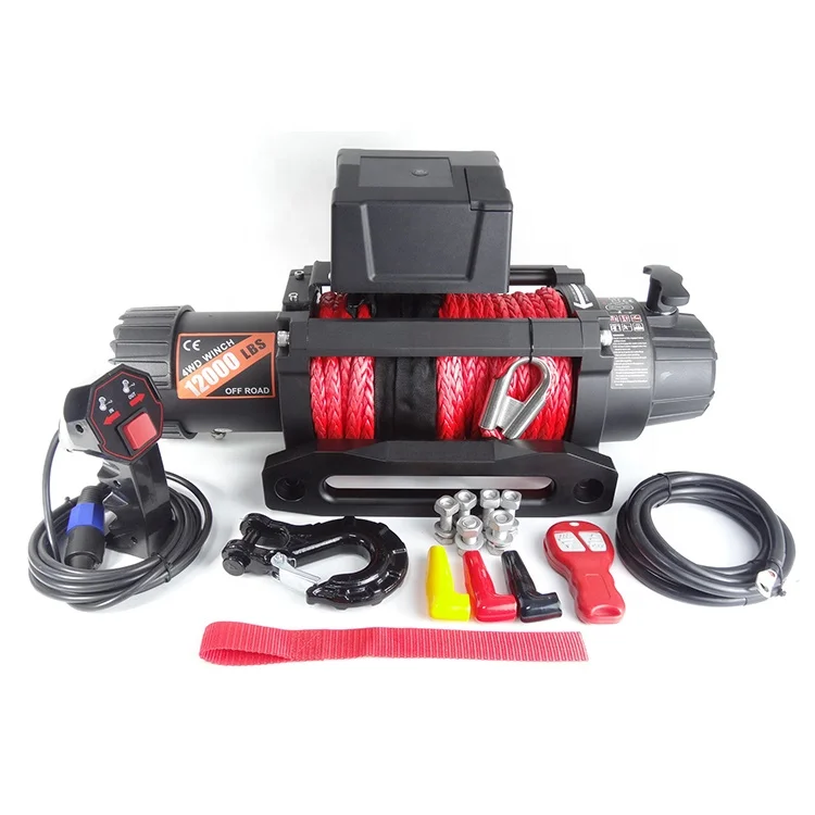 Electric Winch 12V 12000Lb Heavy Duty Reinforced Carbon Series Recovery Winch 5443 Kgs Including Hawse And  Wireless Remotes