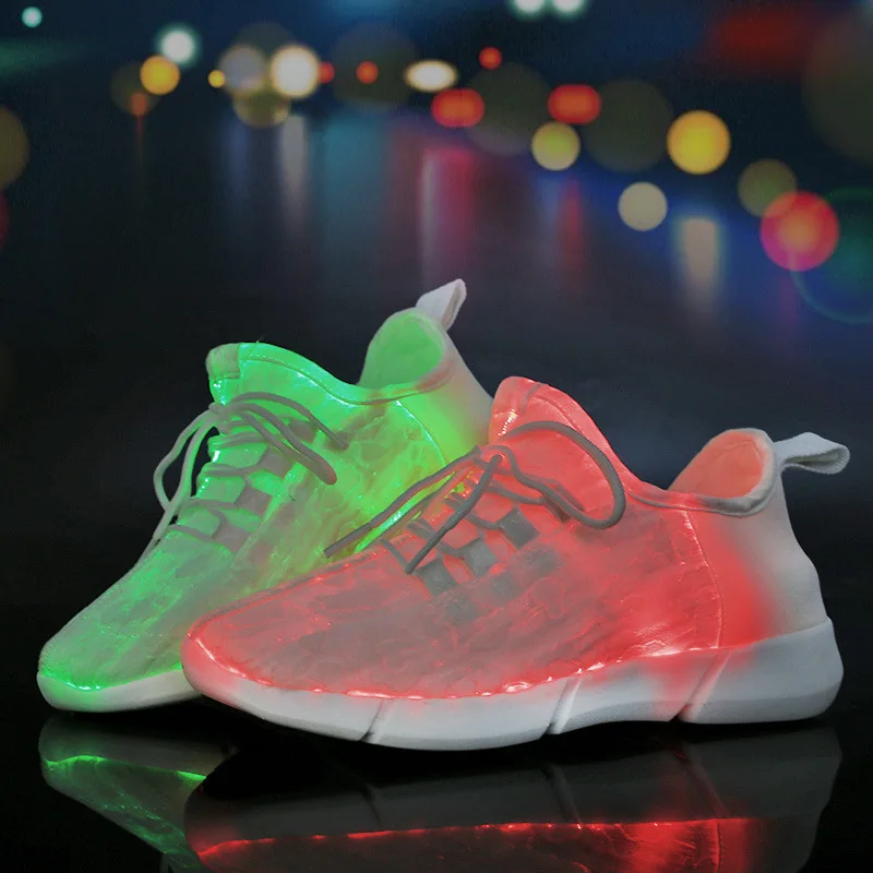 Hot Sale Autumn Spring Sports Running White Shoes New Breathable Woven USB Charging LED
