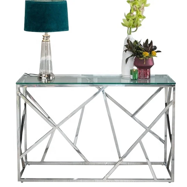 Glass Top Stainless Steel Kitchen Console Tables Interior Decoration Furniture