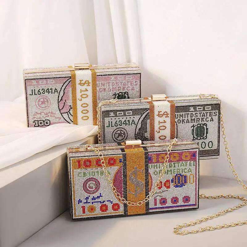 
Wholesale dollar crystal diamond rhinestone purses evening money clutch bags 