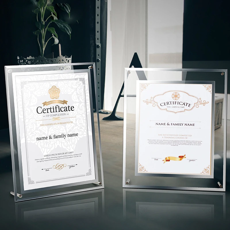 
Decorative A4 Certificate Transparent Acrylic Glass Photo Frame Implanted Crystal Glass Photo Frame 