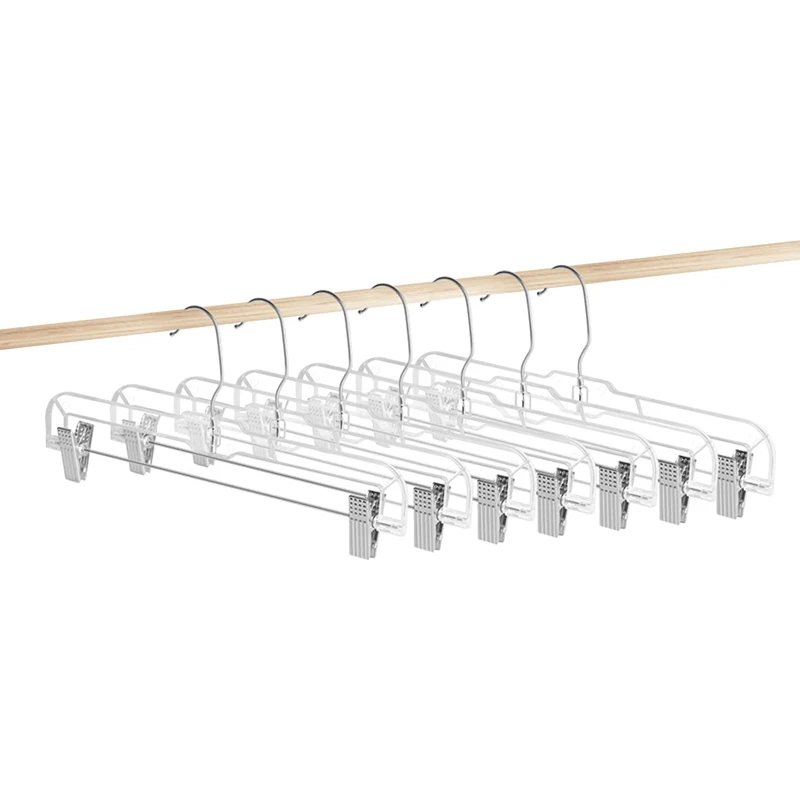 Multi-Functional Clear Non Slip Acrylic Hangers Skirt Trousers Pants Hanger With Adjustable Stainless Steel Clips