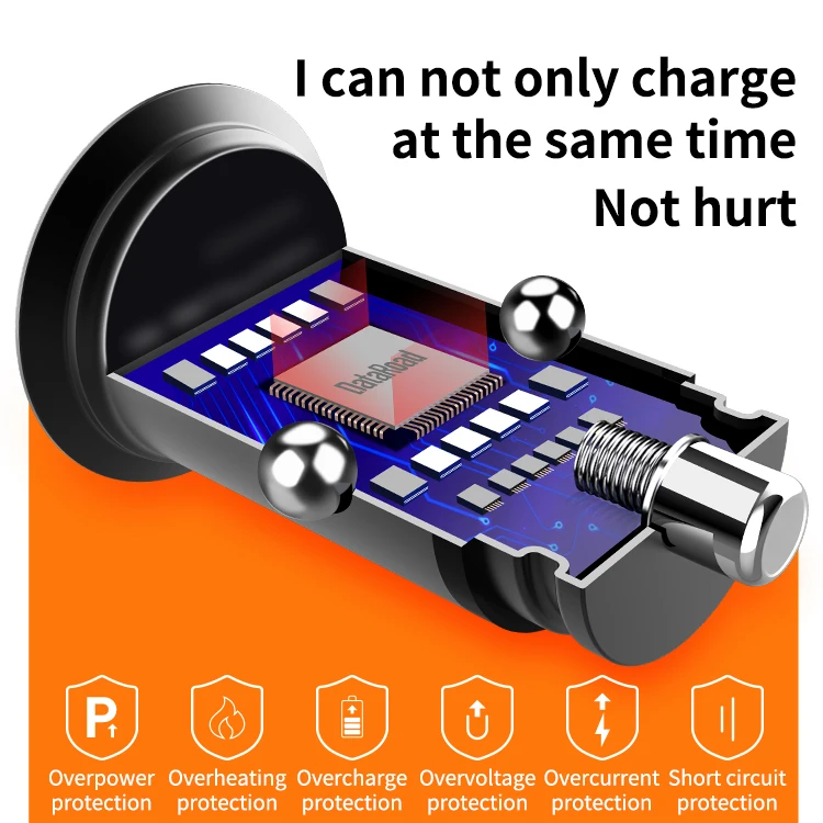 DataRoad Dual Usb fast charging Car Charger Adapter 2 Usb Port Type C Metal Mini PD Car Charger For Phone