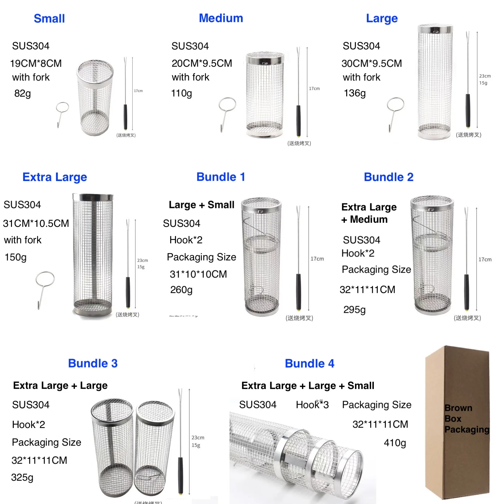 Family picnic stainless steel wire mesh cylinder barbecue basket barbecue rolling barbecue basket