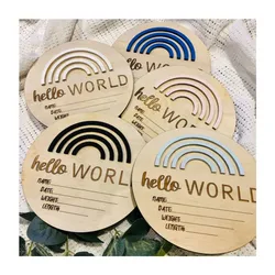Custom Factory Laser Engrave Wooden Discs Baby Milestone Cards 3D Rainbow Newborn Baby Birth Announcement Wood Sign Card//