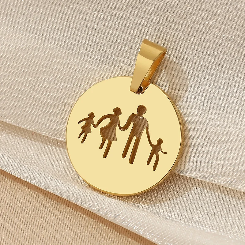 Kalen Charm Jewelry Round Hollow DIY Pendant Stainless Steel Girls and Boys My Family Pendant
