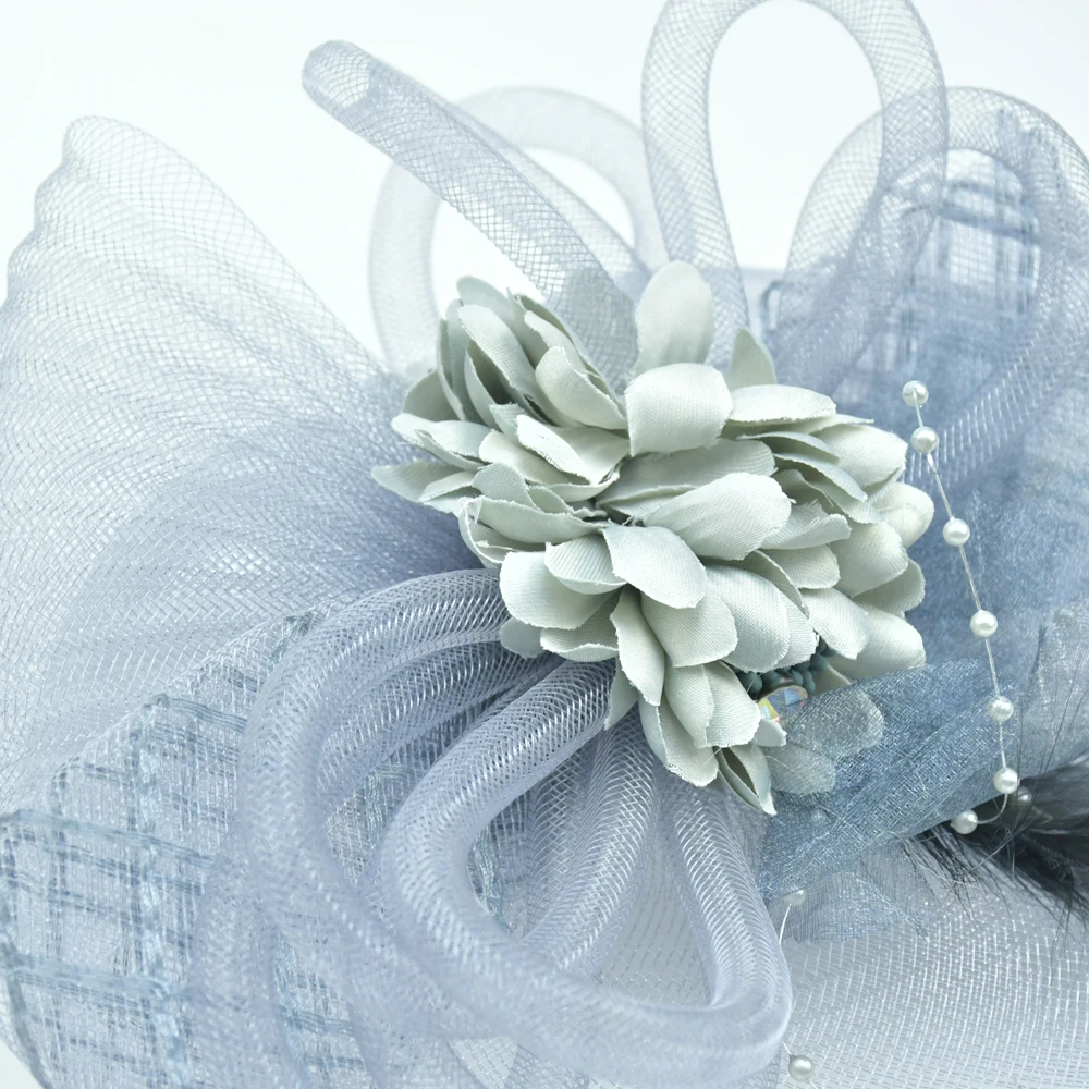 Customize Headwear Decor Hat Bow Flower Feather Veil Fascinator Hair Clips Brooch For Charm Women Rose Color