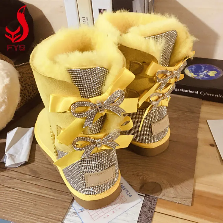 Hot Selling Winter Mid-Tube Warm Snow Boots 2 Bow Flat Heel Women Boots