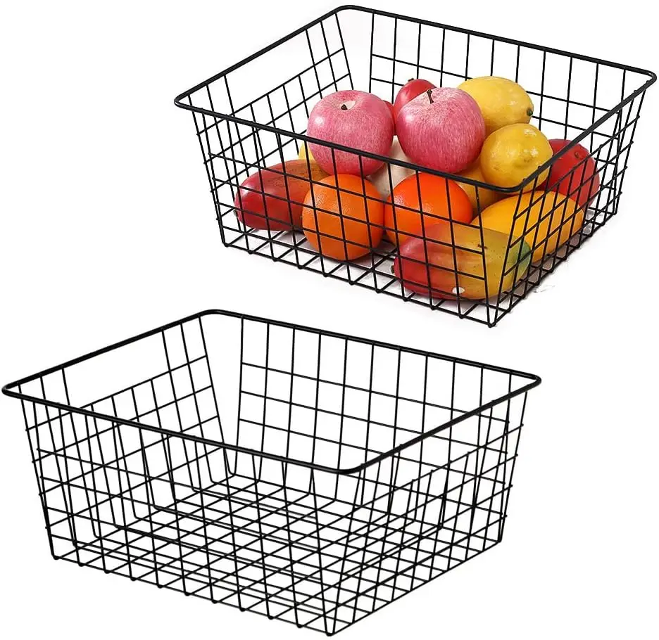 Kitchen Wire Baskets Farmhouse Decor Metal Food Storage Organizer,Household Refrigerator Bin with Built-in Handles