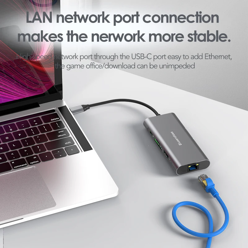 8 ports Type C hub with usb3.0 TF SD card reader Hdtv Rg45 ethernet network Pd 100w 8 in 1 usb c hub