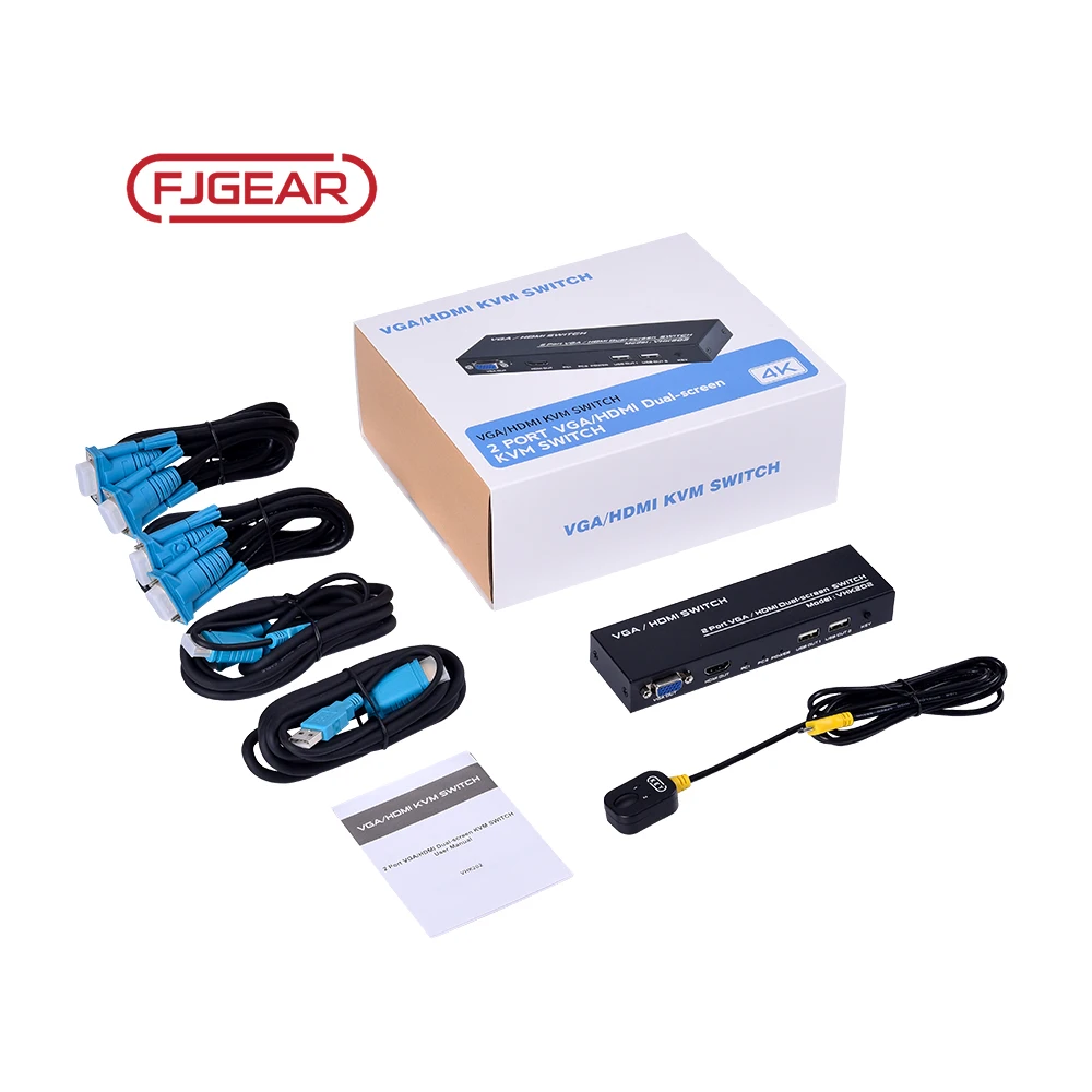 FJ-VHK202 4-Port USB KVM Switch with HDMI Input Monitor KVM Switch