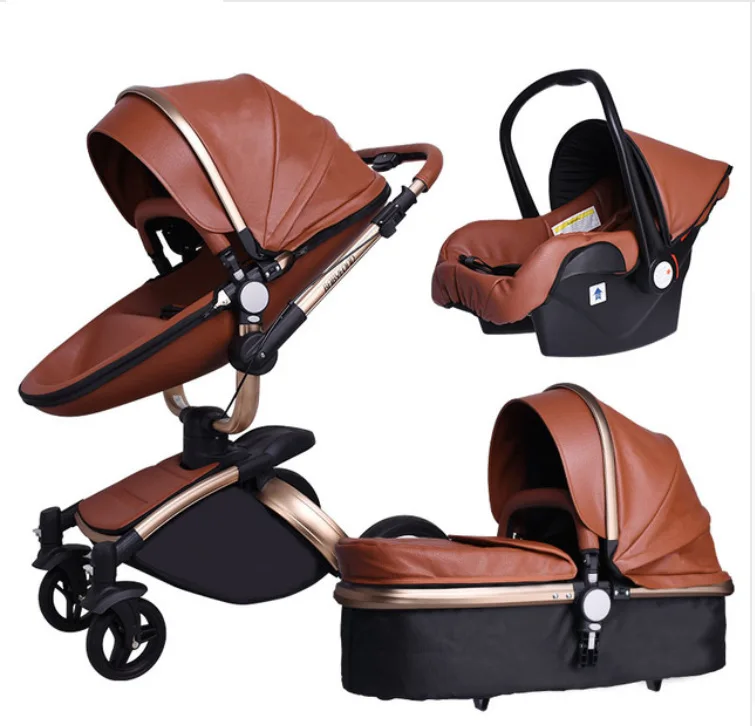 Best sell Pu leather kid stroller 3 in 1 baby pram stroller