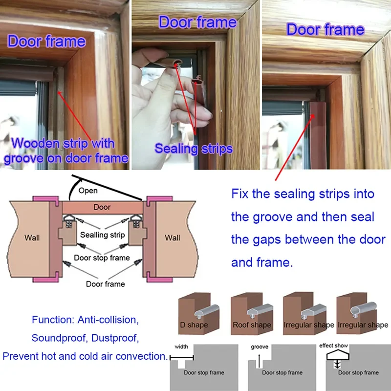 Slot types soft pvc rubber plastic gasket wooden door sealing strip