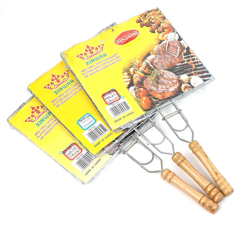 China Supplier Wholesale Bbq Accessories Portable Round Handle Filament Plate Barbecue Bbq Grill Wire Mesh Net