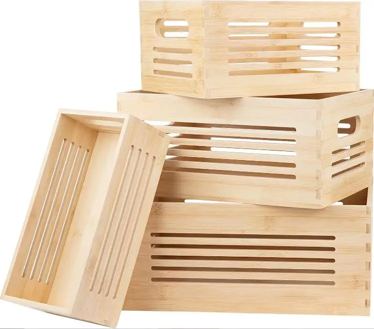 Незаконченный деревянный ящик для хранения простой бамбуковый органайзер ящик для фруктовых книг домашний декор