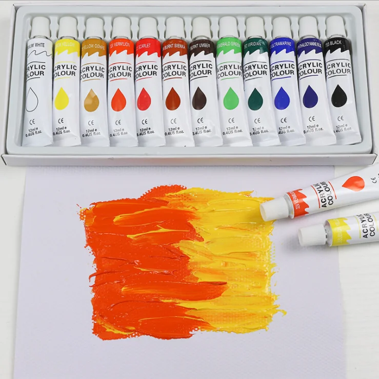 2023 hot sell 12 colour 12 ml professional quality acrylic paint set for canvas
