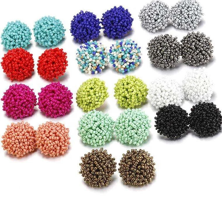 Wowei Bohemian Handmade Solid Color Colorful Seed Bead Ball Earrings Shaped Handmade Beaded Women Fashion Jewelry