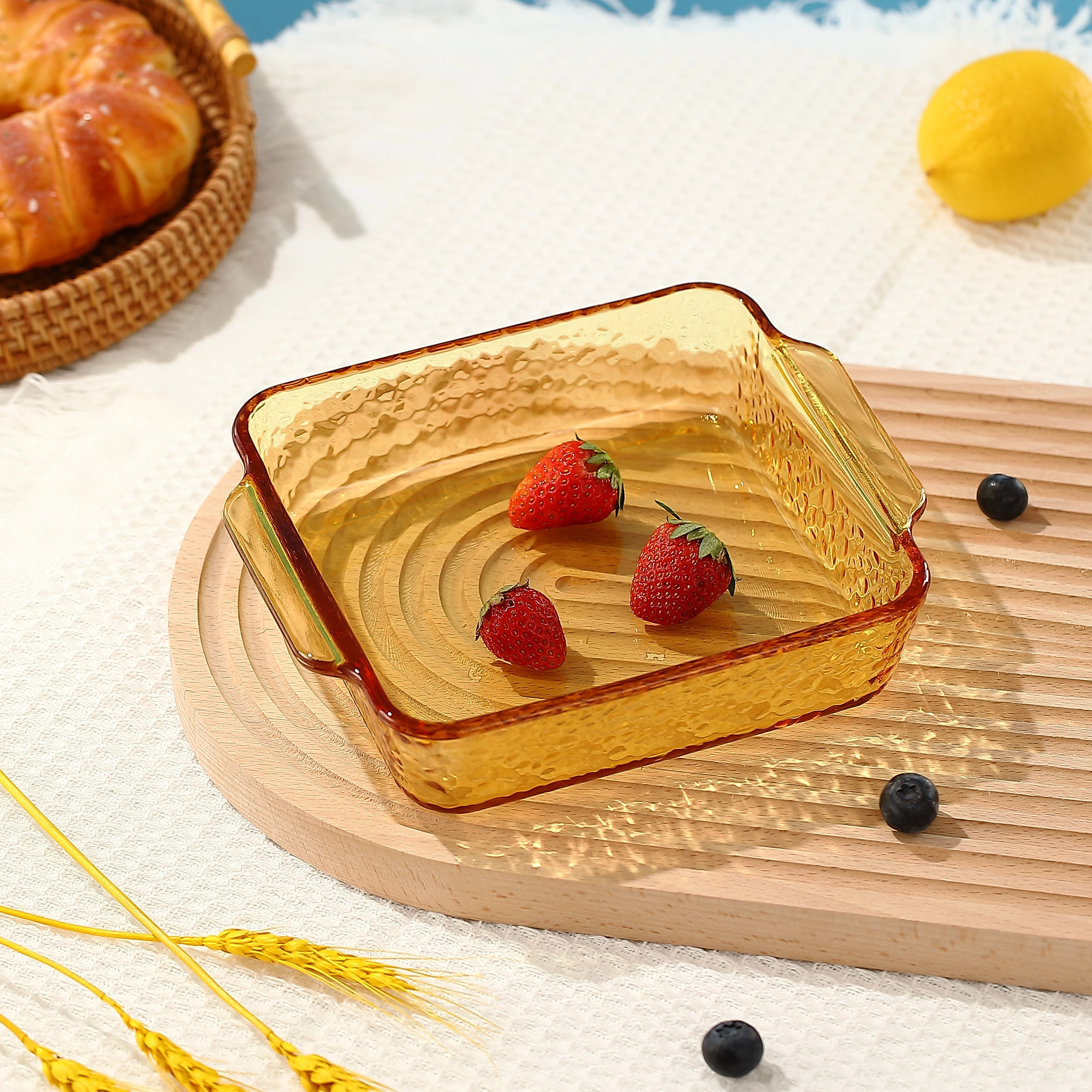 830ml Colorful Classic Glass Charger Plate Square Amber with round Dining Dishes for Parties or Hotels Soup and Dinner Plates