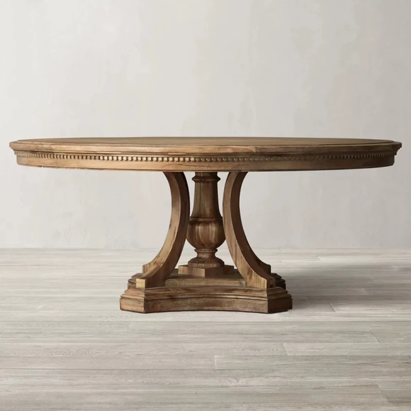 RH American solid wood dining table and chair combination home oak retro round dining table for six custom table