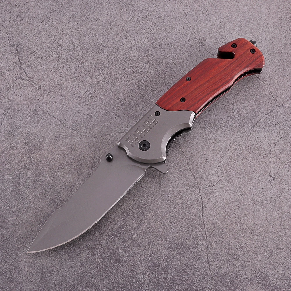 
Hot Selling Multi-function Colorful Wooden Handle Folding Knife Military Tactical Knife with Impact Hammer 