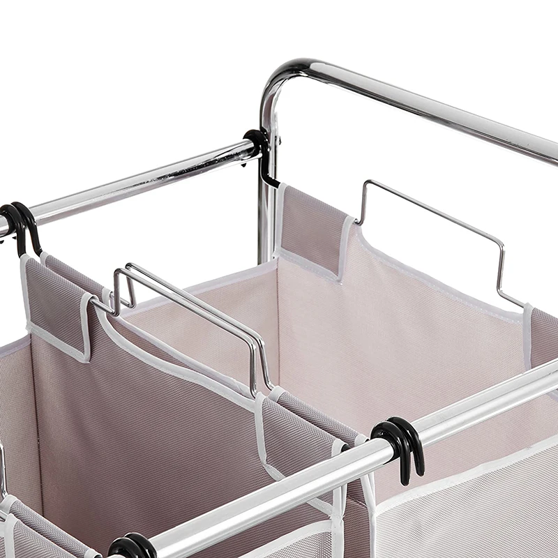 Wholesale Heavy Duty Nylon Dirty Clothes Cleaning Garment Laundry Sorter Basket 3 Compartments Wash Bags With Shelf On Wheel
