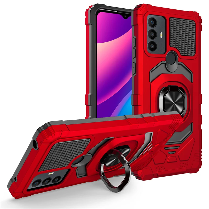 Ring Holder Case for TCL 40 SE Heavy Duty Metal Ring Rotary Rubber Rugged Waterproof Protective Mobile Phone Back Cover