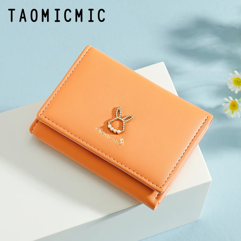 Taomicmic candy color women rabbit metal short wallet orange kids change purse small cute wallet
