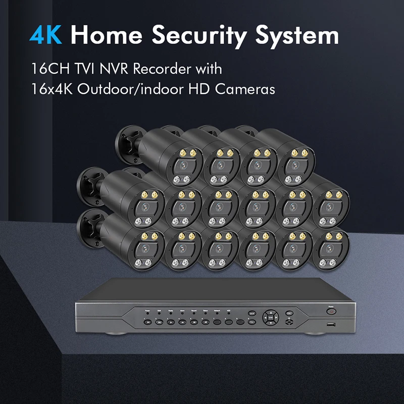 8MP 4K 8 12 16CH POE NVR Kit Waterproof  IP Home Security Surveillance Video Recorder CCTV Camera System