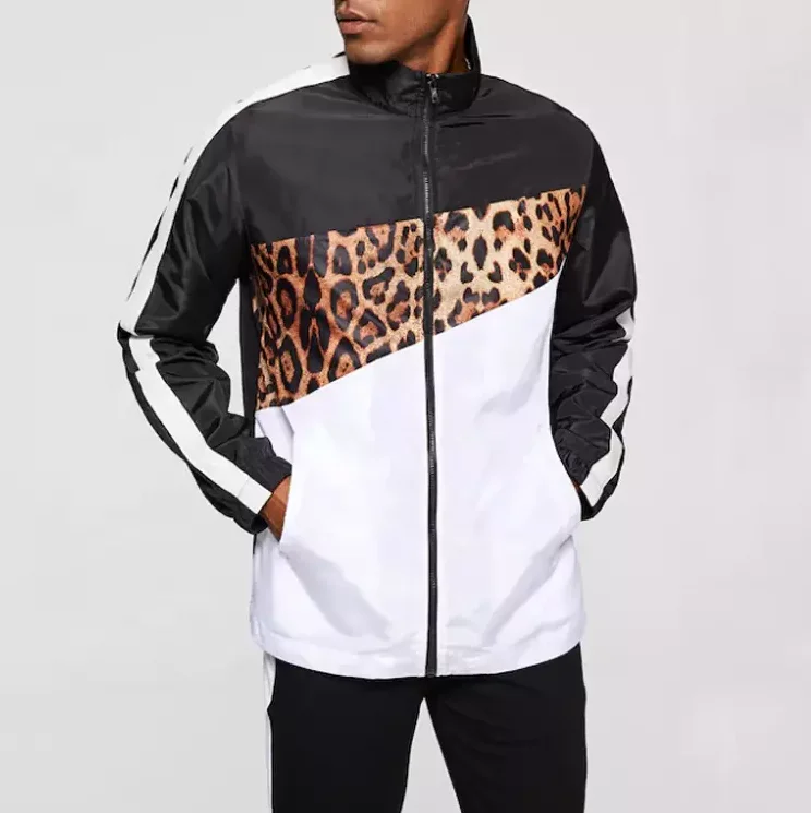 
 2019 новый дизайн хип хоп уличный стиль цветной блок леопардовый куртка на молнии мужская парусиновая Safric куртка   (1100013640745)