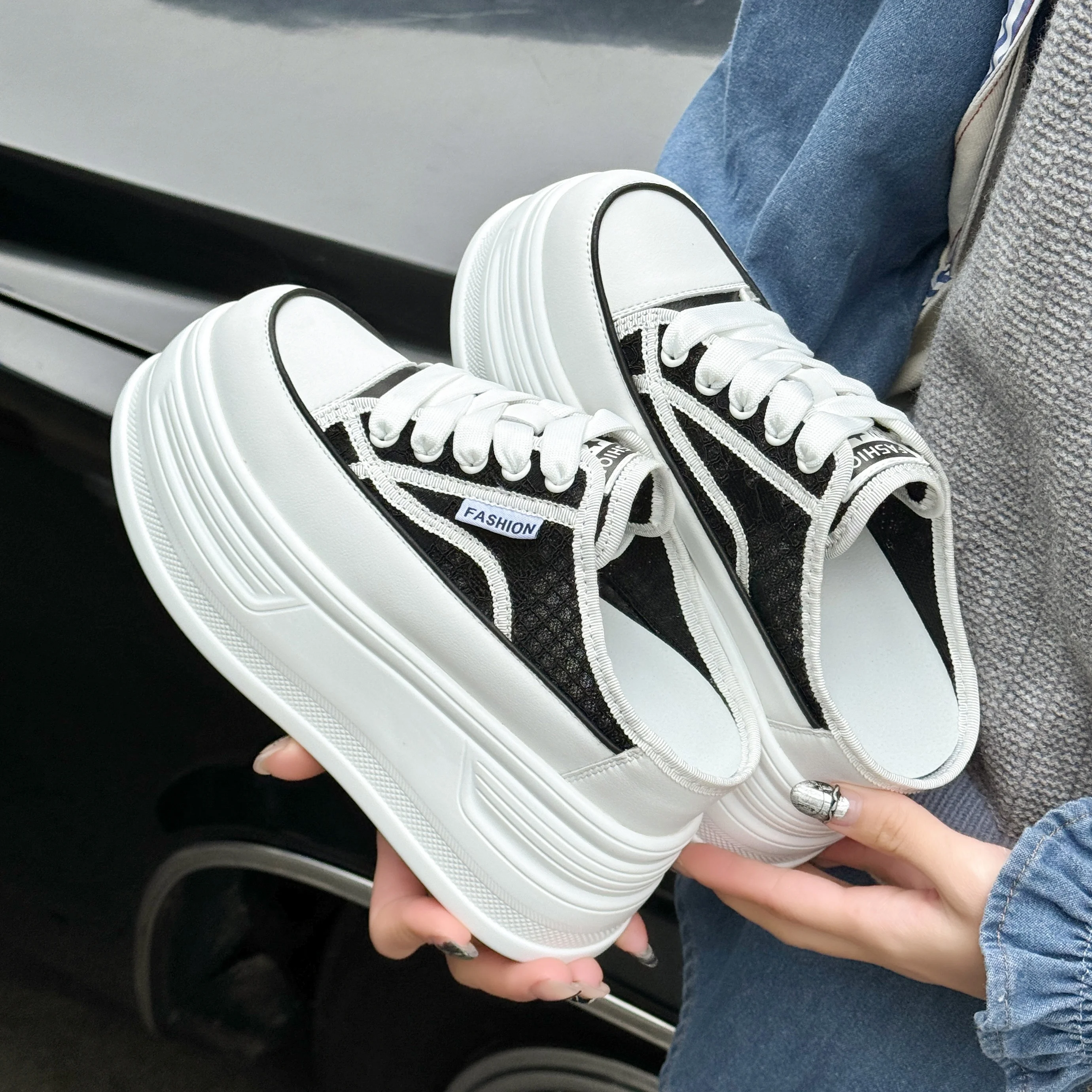 Laced up Fashion Breathable Mesh Thick Sole Platform Heeled Sandals Wholesale Platform Sandals Slippers for Women