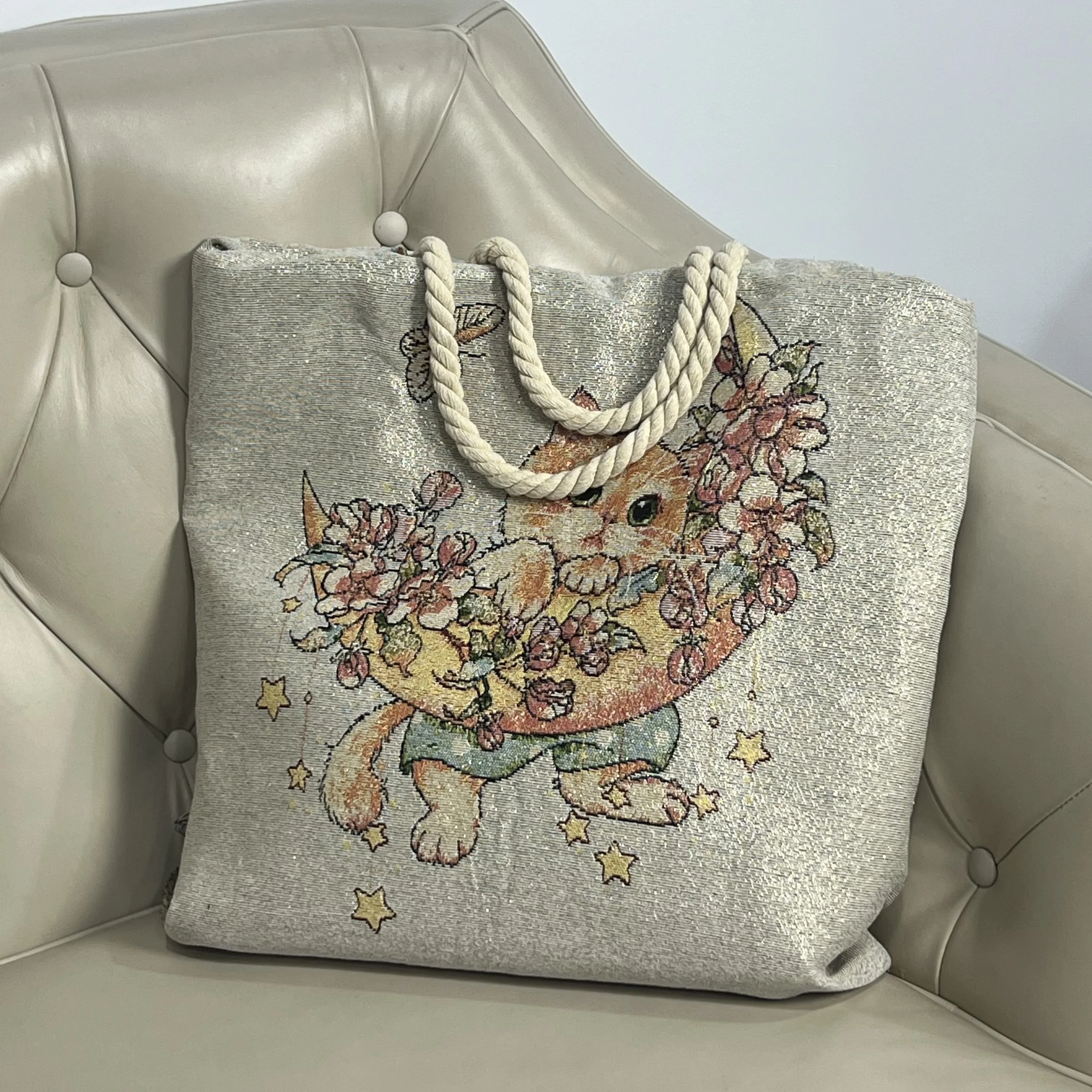 Cartoon Cat Jacquard Fabric Tapestry Cotton Yarn Dyed Woven Textile for Home Use Cushion Covers Bags Upholstery