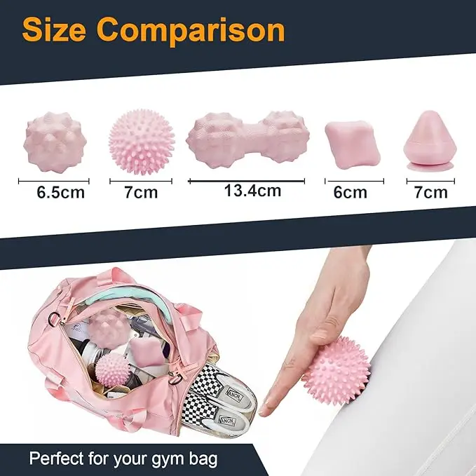 Wellshow Massage Ball Set for Myofascial Point Release Deep Tissue Massage 2 Spiky Balls Firm Soft Peanut Ball