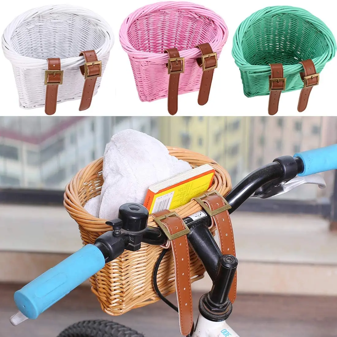 Factory Supply wholesale bicycle rattan basket mini pink bicycle front basket
