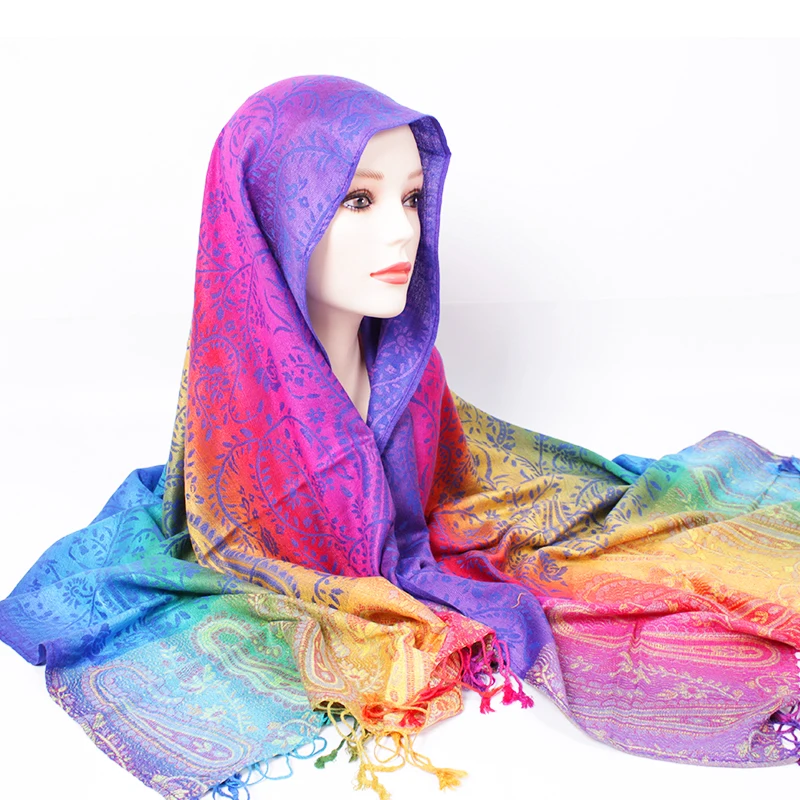 Hot Sale Gradient Chiffon Silk Scarf Ladies Rainbow Georgette Tulle Scarves for Women